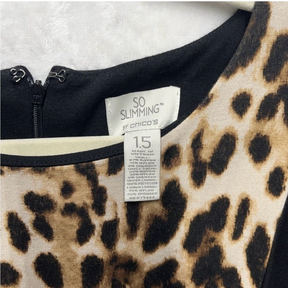 Chico's Black Dress with Leopard Print Panel Size 1.5 (8-10) - Picture 8 of 10